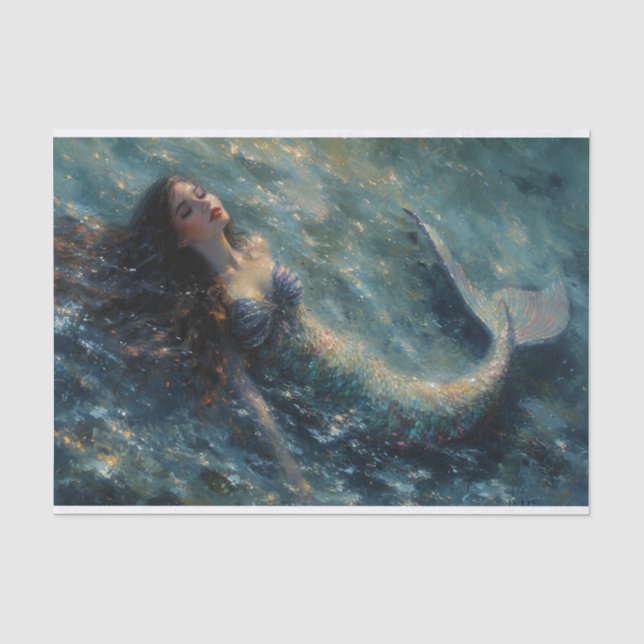 Seda Pintura a óleo de papel tecido de sereia (Frente )