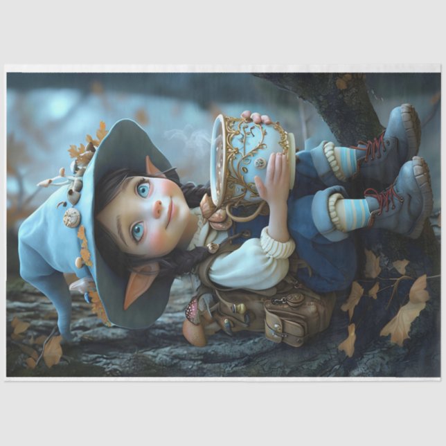 Seda Pixie Blue Hat Pastel Papel de Tecido (Frente )