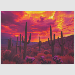 Seda Pôr do Sol no Deserto com Cacto – Papel de Decoupa