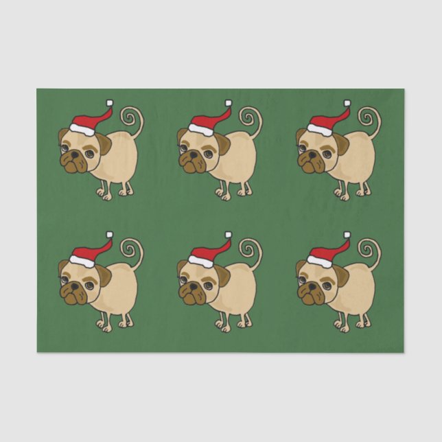 Seda Pug engraçado no lenço de papel do Natal do chapéu (Frente )