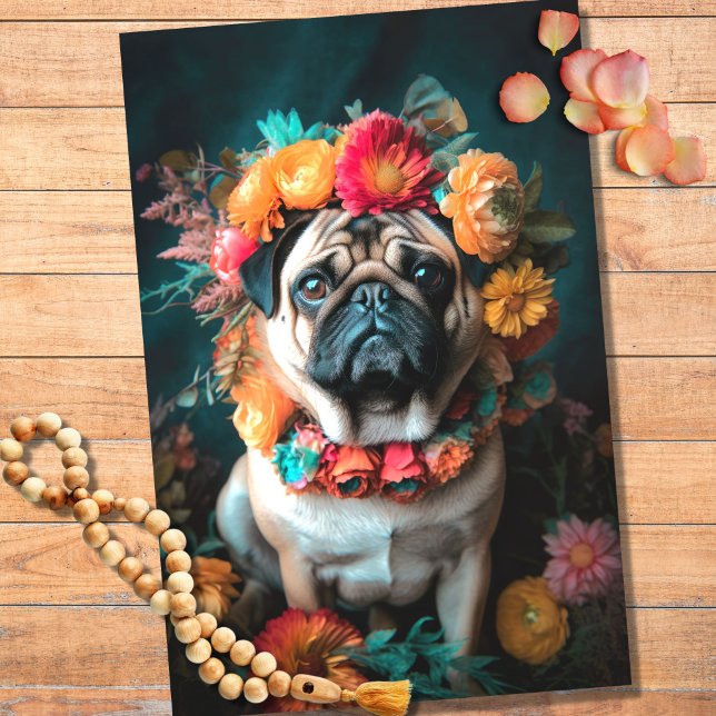 Seda Pug no Floral 2 Papel de Decoupage (Criador carregado)