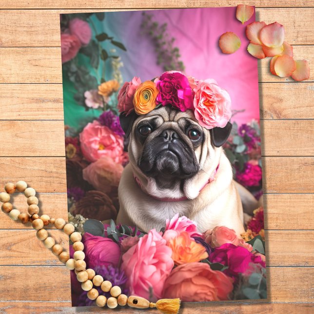 Seda Pug no Floral 3 Papel de Decoupage (Criador carregado)