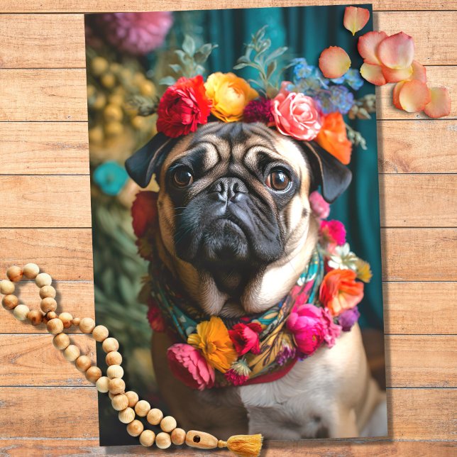Seda Pug no Floral 4 Papel de Decoupage (Criador carregado)