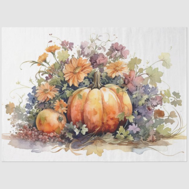 Seda Pumpkins e Florals 2 Papel de Decoupage (Frente )