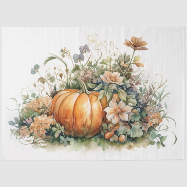 Seda Pumpkins e Florals 3 Papel de Decoupage (Frente )