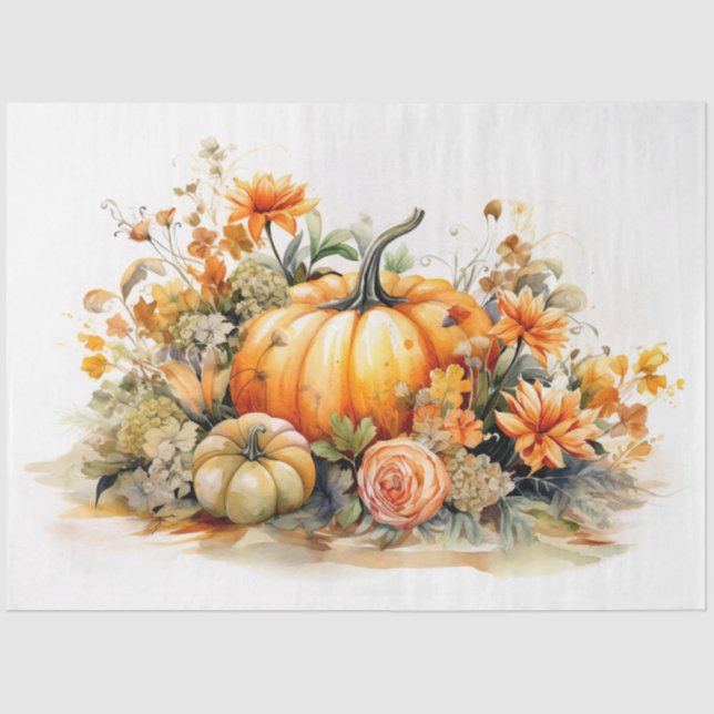 Seda Pumpkins e Florals 6 Papel de Decoupage (Frente )