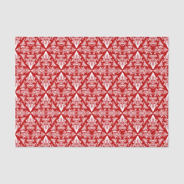 Seda Quebra de papel em tecido branco-vermelho do Damas (Frente )