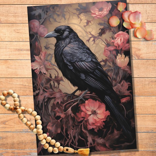 Seda Raven em Flores 3 Papel de Decoupage (Criador carregado)