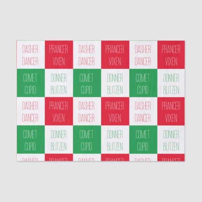 Seda REINDEER NOMES Papel de Tecido (Frente )