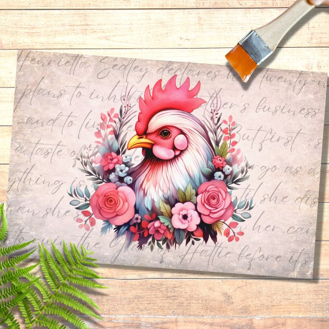 Seda Retrato de frango nas flores 1 papel de dissociaçã (Criador carregado)