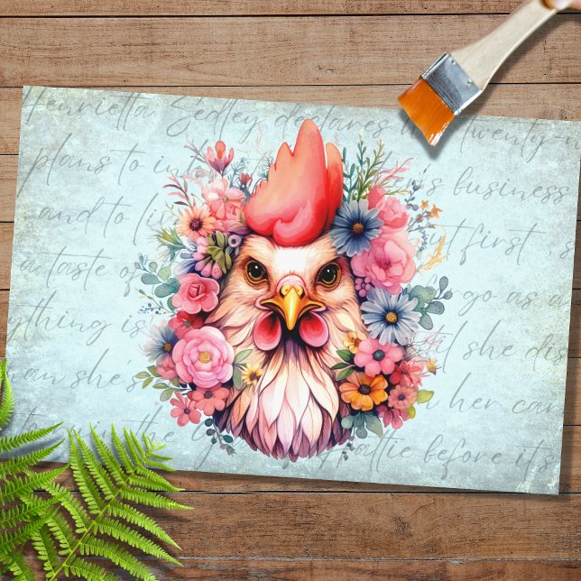 Seda Retrato de frango nas flores 4 papel de desdobrame (Criador carregado)