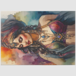 Seda Retrato de Mulher Cigana Boho em Papel Decoupage |