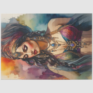 Seda Retrato de Mulher Cigana Boho em Papel Decoupage