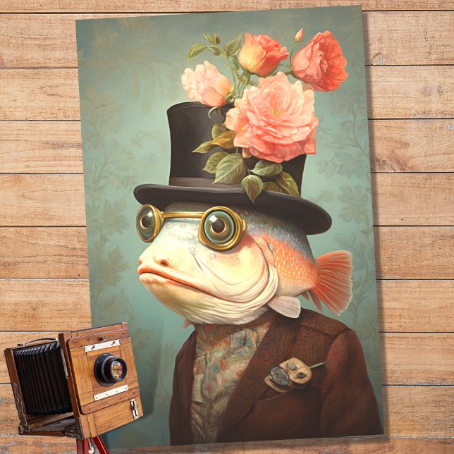 Seda Retrato de Peixe em Traje e Papel de Decoupage do  (Criador carregado)