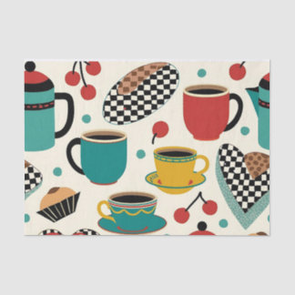 Seda Retro Diner Brew: 1950 Papel de Tecido Tecido Teci