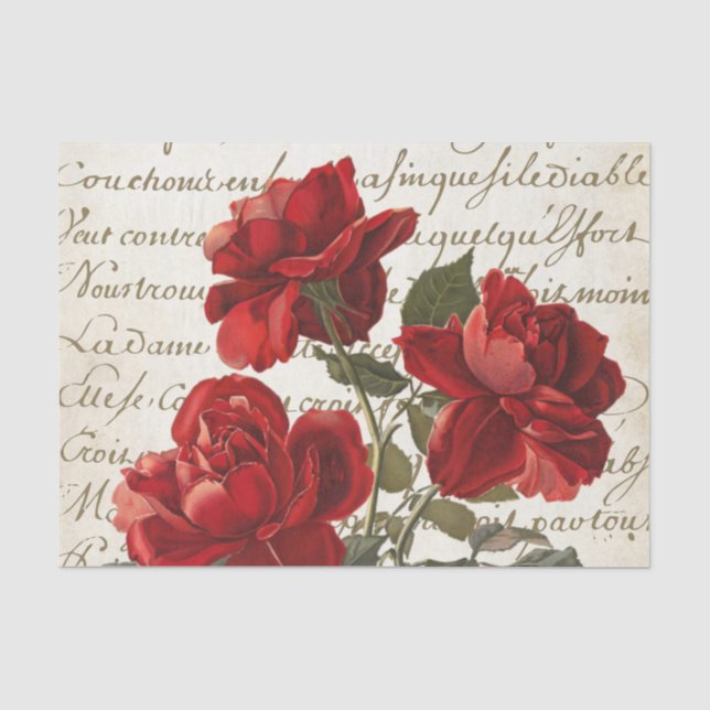 Seda Rosa vermelha de Manuscrito em francês - Papel de  (Frente )