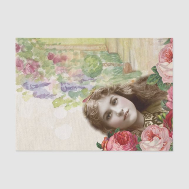 Seda Rosa vitoriano de couve, mulher, papel de tecidos  (Frente )