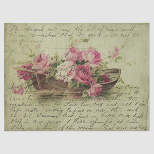 Seda Rosas cor-de-rosa com vindima e papel de tecido pa (Frente )