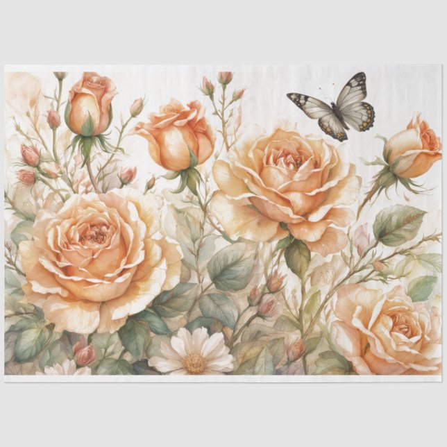 Seda Rosas de pêssego 18b Papel de tecido de dissociaçã (Frente )
