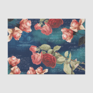 Seda Rosas de Vintage Papel Tecido Romântico Escuro