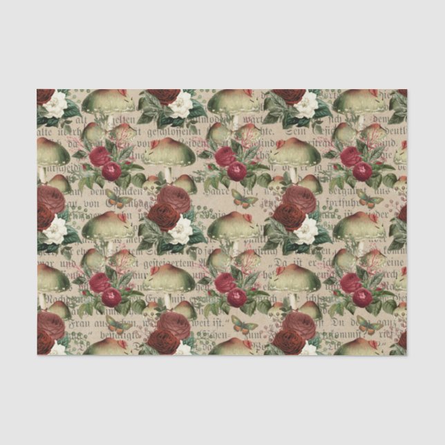 Seda Rosas e Papel de Decoupage Antiquado para Cogumelo (Frente )