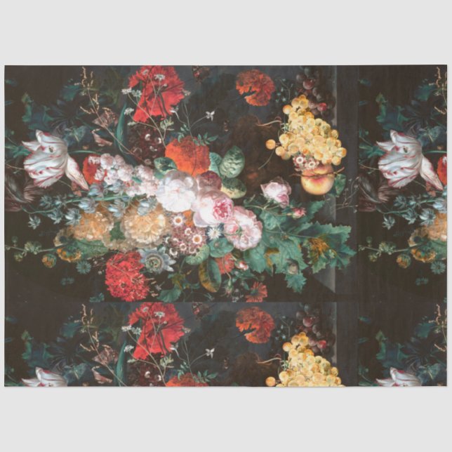 Seda Rosas Florais Escuros de Papel Secundário (Frente )