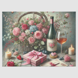 Seda Rosas Românticas Vinho de Dia dos Namorados Papel