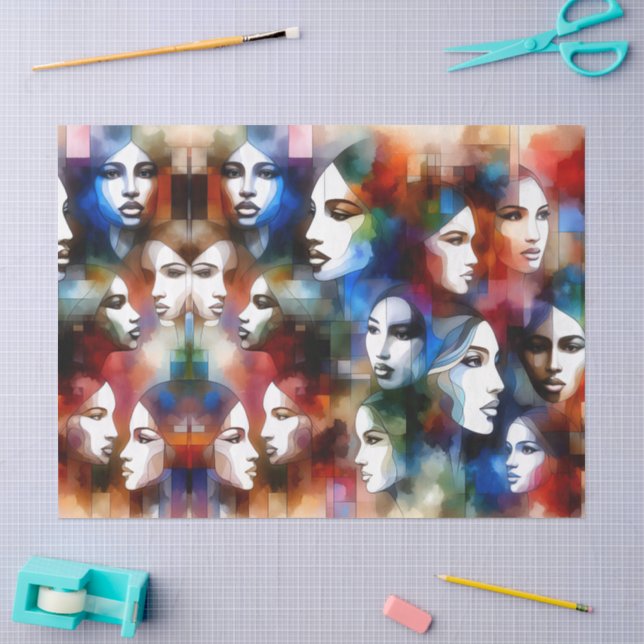Seda rostos de mulheres abstrato  Papel de Decoupage (Arte )