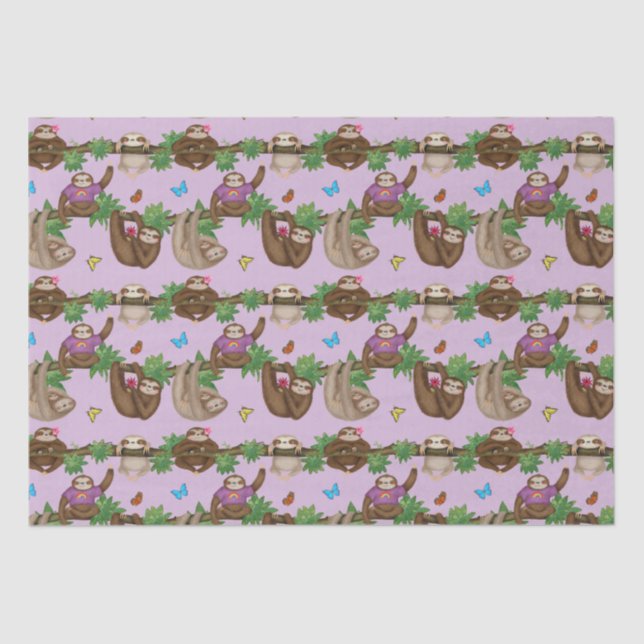 Seda Stanley Sloth e amigos papel de tecido roxo (Frente )