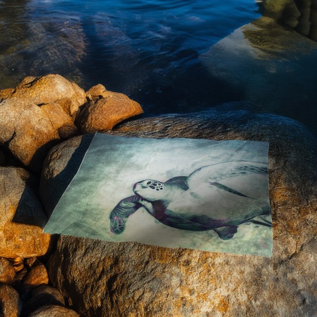 Seda Tartaruga do Mar Verde Voadora | Papel de Tecido P (Criador carregado)