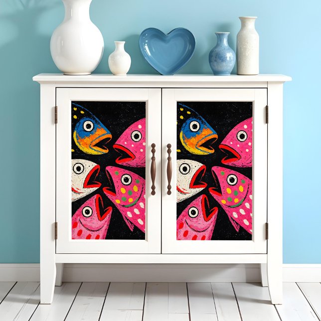Seda Tecido de Arte de Peixe Kitsche ou Papel de Decoup (This is a mockup, your design may appear larger/smaller depending on size of decoupage piece.)