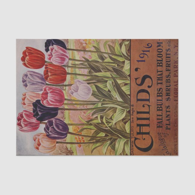 Seda Tulipas antigas da queda do lenço de papel de 1916 (Frente )