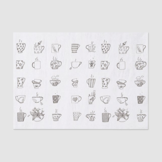Seda Um copo do doodle do chá - lenço de papel (Frente )