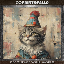 Um gatinho palhaço em desenho de papel vintage - 
