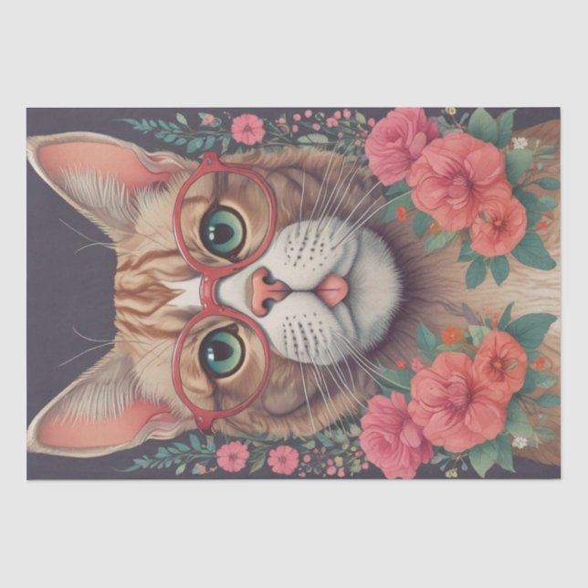 Seda Um Gato em Óculos Papel de Decoupage (Frente )
