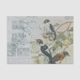 Seda Vintage Bird Ephemera - Papel Tecidual de Decoupag