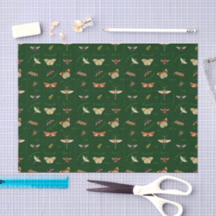 Seda Vintage Insetos Papel de Discagem Verde Floresta