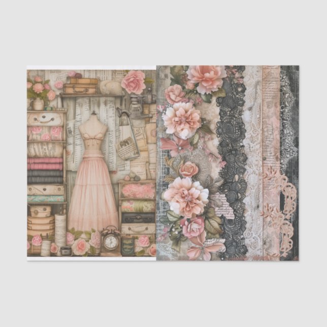 Seda Vintage Seamstress 2 Papel Tecidual de Decoupage (Frente )