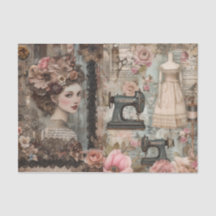 Vintage Seamstress Papel de Tecido de Decoupage do