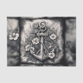 Seda Vintage Tatto Anchor com Folhas de Papel Decoupage