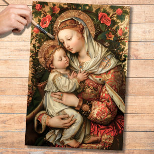 Seda Virgem Maria e Bebê Jesus 2 Papel de Decoupage