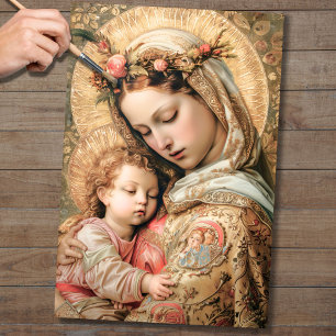 Seda Virgem Mary E Bebê Jesus 1 Papel De Decoupage