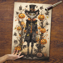 Seda Whimsical Spooky Cat 2 Papel de Decoupage de Hallo