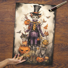 Seda Whimsical Spooky Cat 4 Papel de Decoupage do Dia d