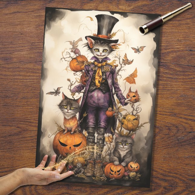 Seda Whimsical Spooky Cat 4 Papel de Decoupage do Dia d (Criador carregado)