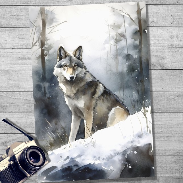 Seda Wolf no Papel de Decoupage na Neve 2 (Criador carregado)