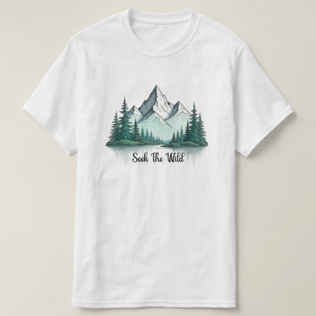Seek The Wild" Mountain Landscape T-Shirt |  (Frente do Design)
