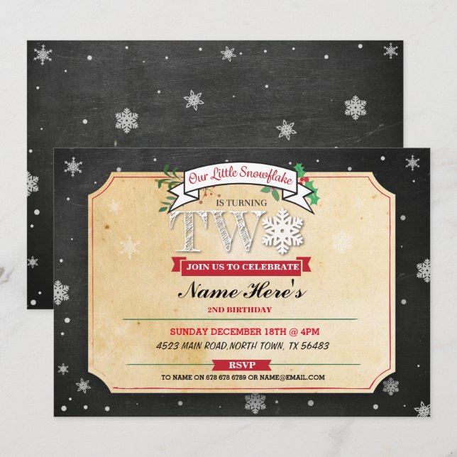 segundo aniversário 2 Dois Convite De Gelo Festivo (Frente/Verso)