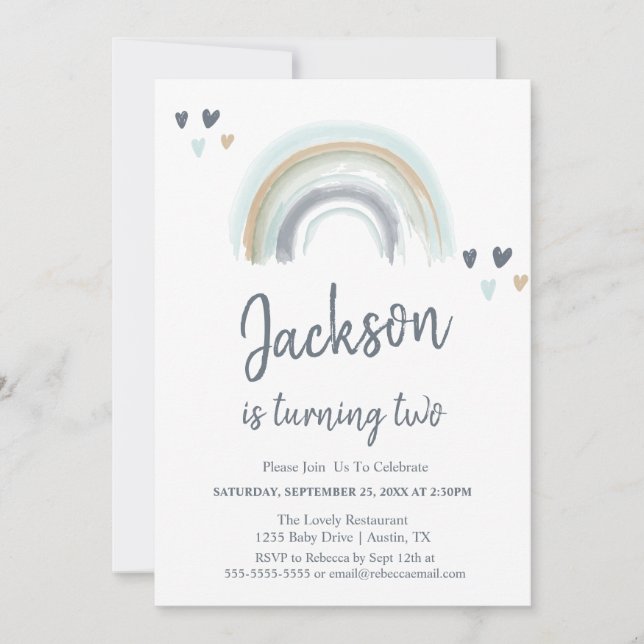 segundo aniversário Azul Boho Convite de festas ar (Frente)