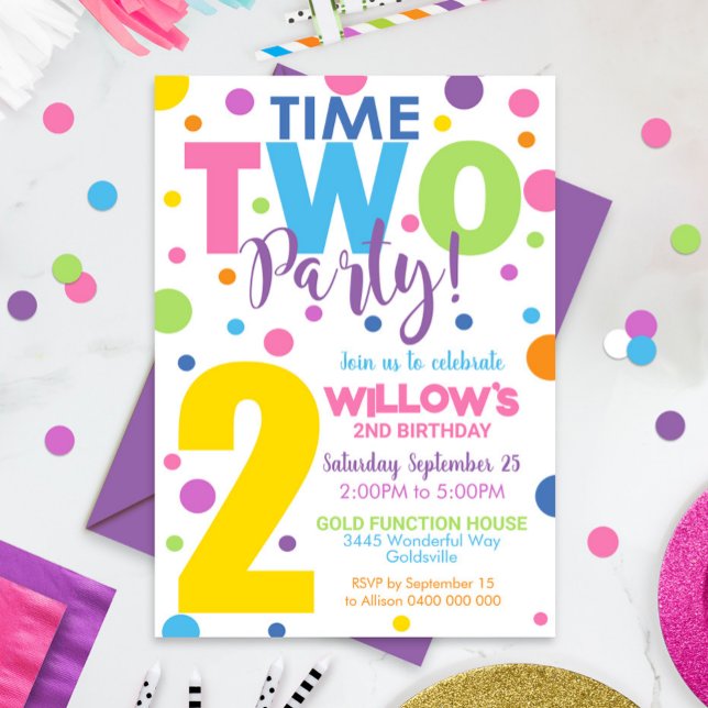 Segundo aniversário de Convite de Aniversário de 2 (Time Two Party Birthday Invitation - 2nd Birthday invitation Girl - Digital or Printed)